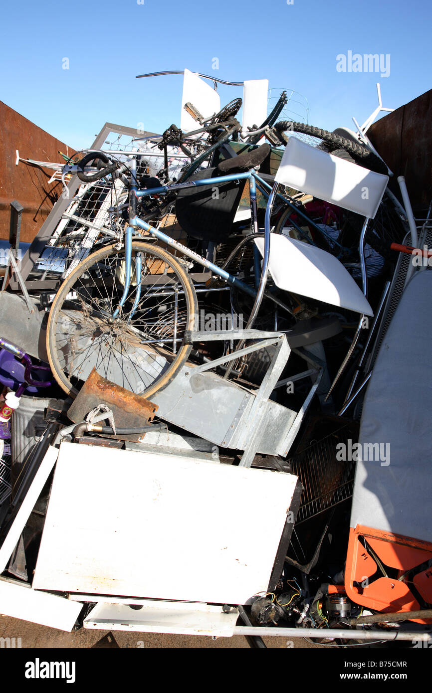 Metal recycling at a council rubbish dump. Stock Photo