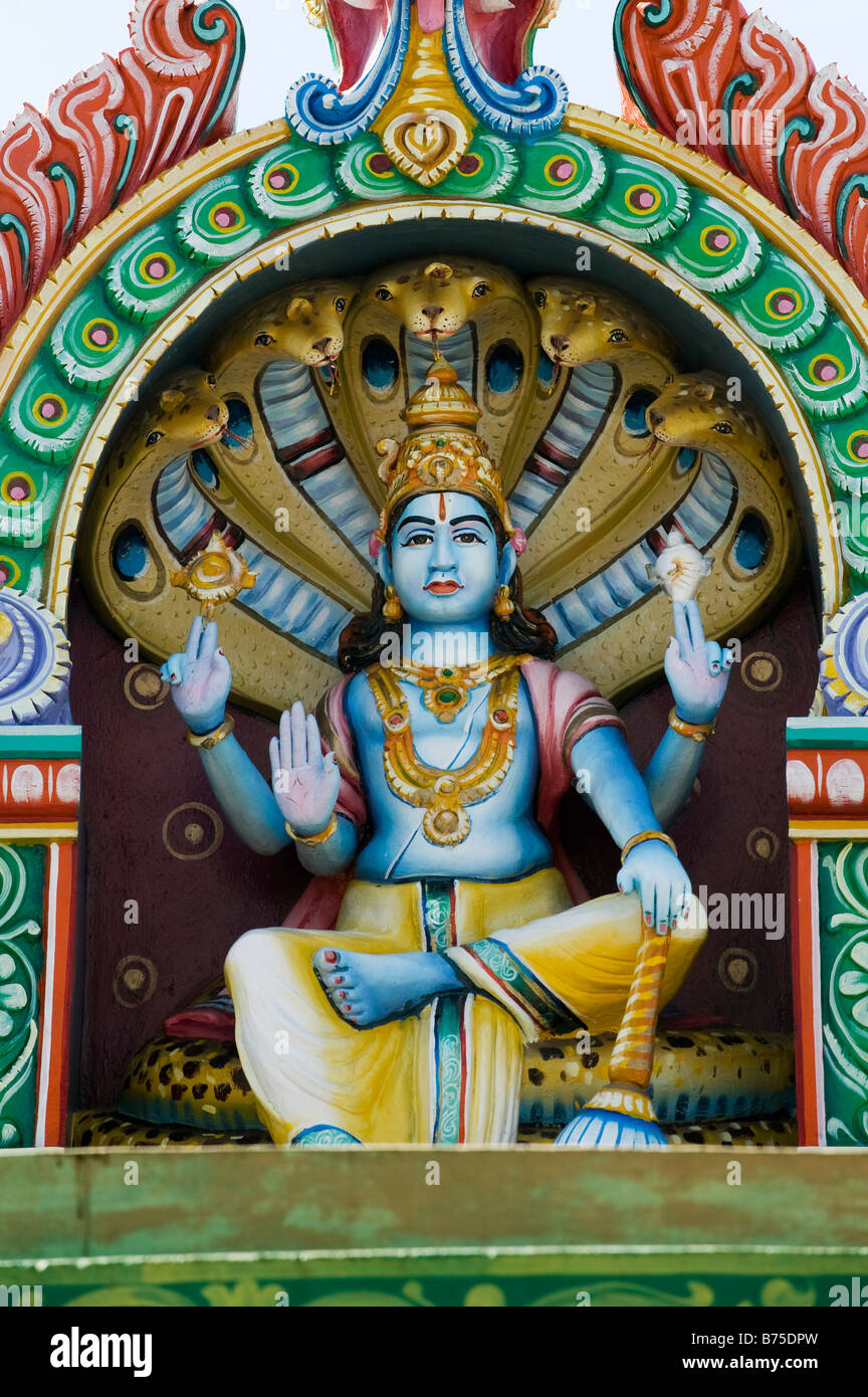 Hindu temple lord vishnu statue. South India Stock Photo