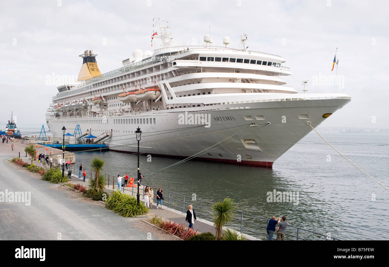 Former P&O cruise ship 'Artemis' berthed at the port of Cobh, County Cork, Republic of Ireland Stock Photo