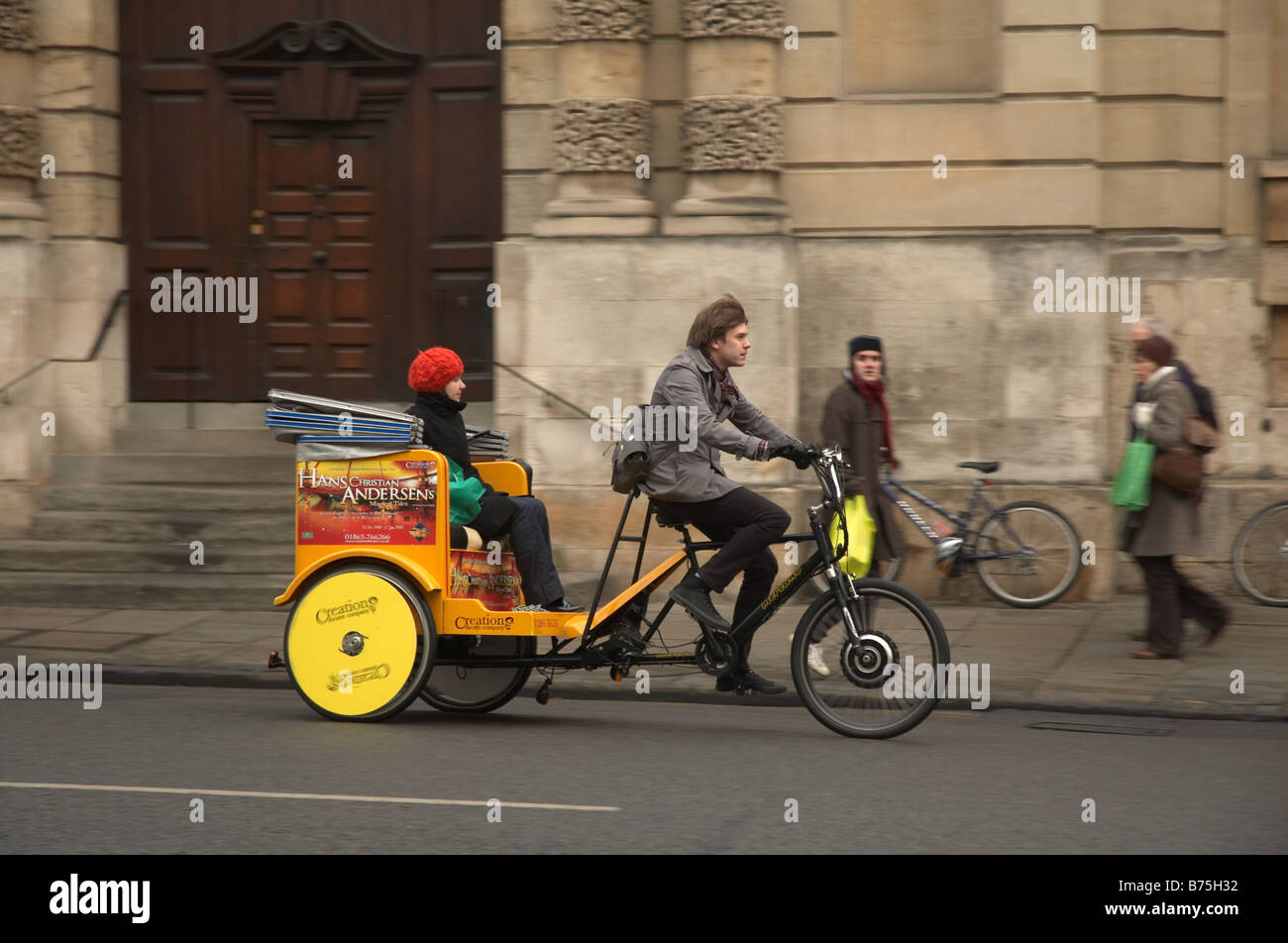 Oxford tour guide tricycle with the advert of Hans Christian Anderson's