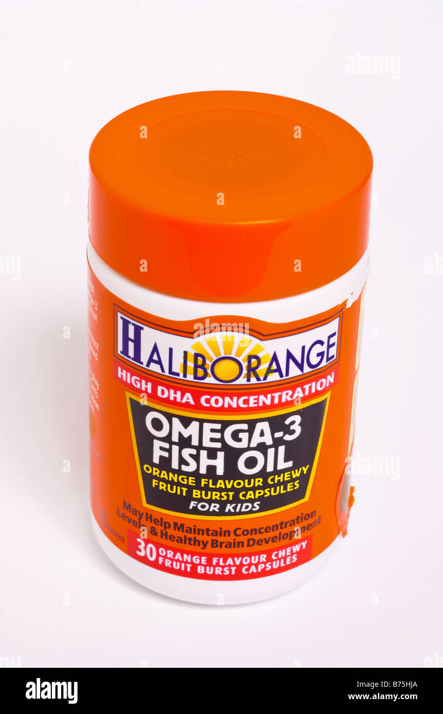 Haliborange fish oil capsules for children which may help with brain