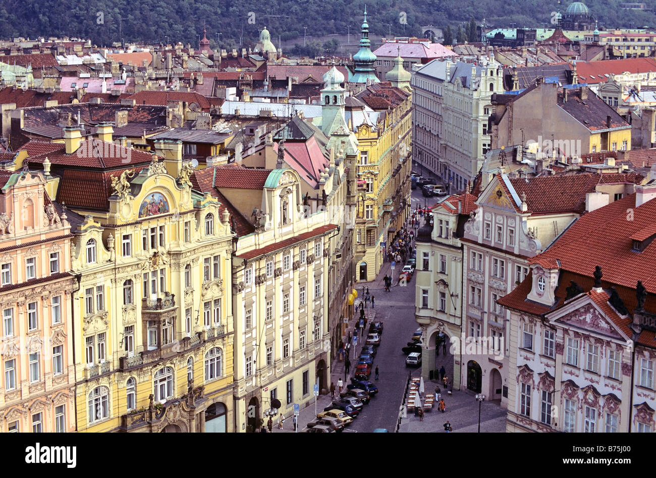 scenic old town facades baroque rococo Altstaedter Ring Prague Czechia picturesque Stock Photo