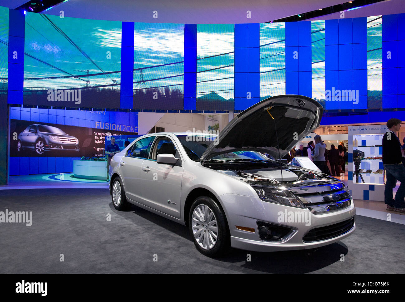 Detroit Michigan The Ford Fusion hybrid on display at the North American International Auto Show Stock Photo