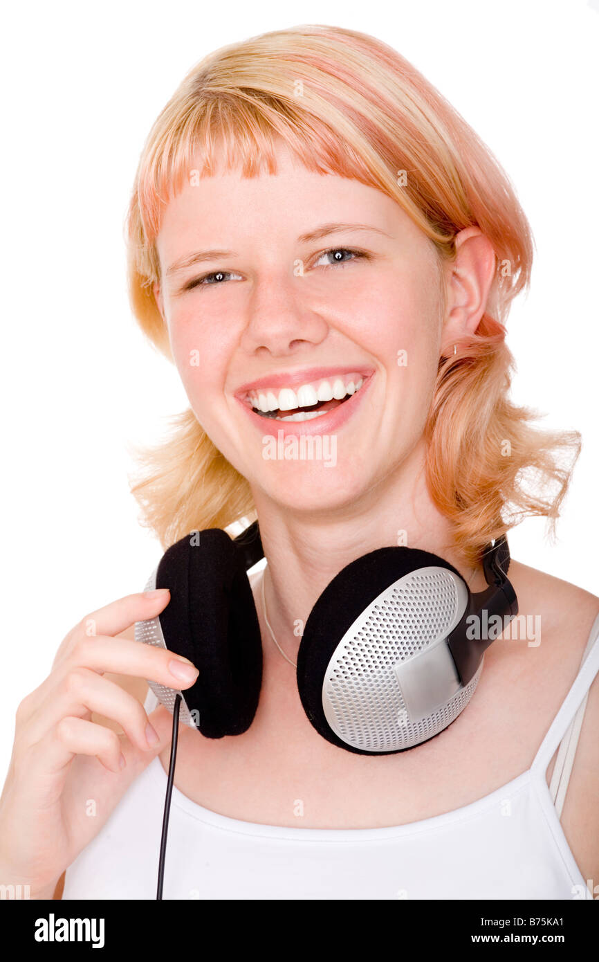 girl with headphones Stock Photo Alamy