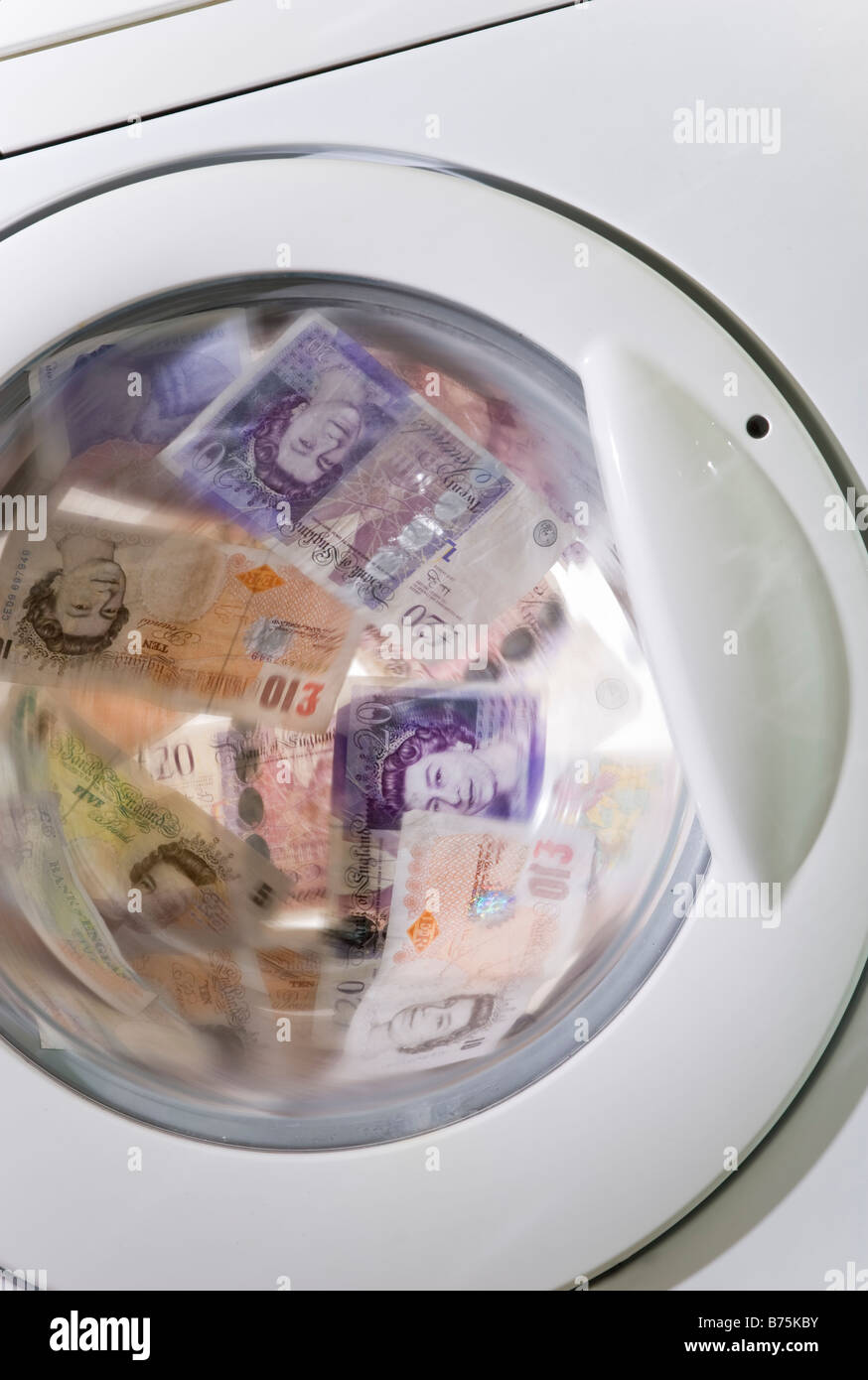 Energy costs, Money Laundering, Banknotes in washing machine Stock