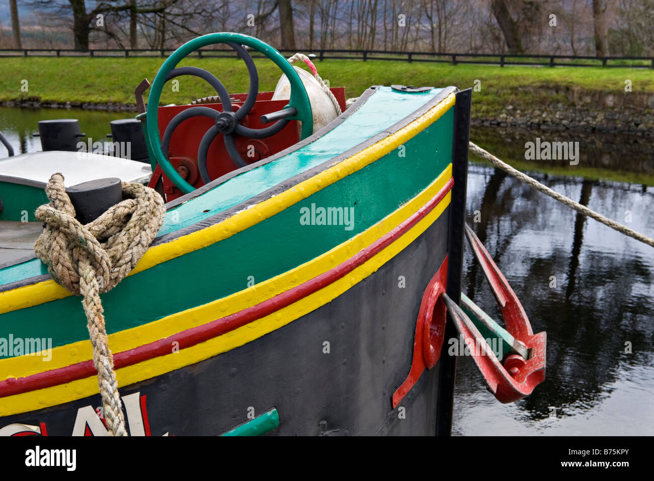 Canal Boat at Caledonian Canal Stock Photo