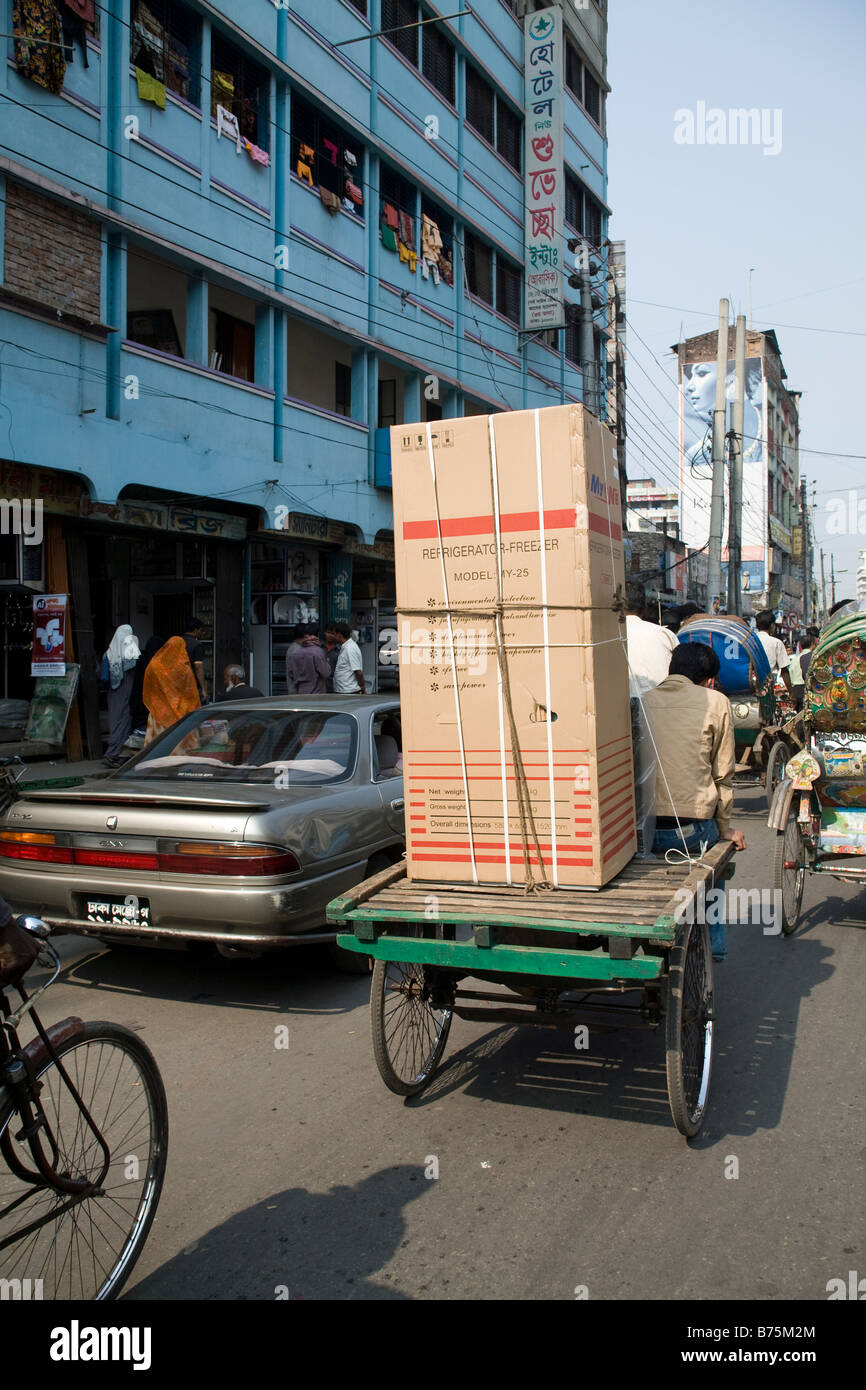 A refrigerator on a rickshaw cart in Dhaka Bangladesh Stock Photo Alamy