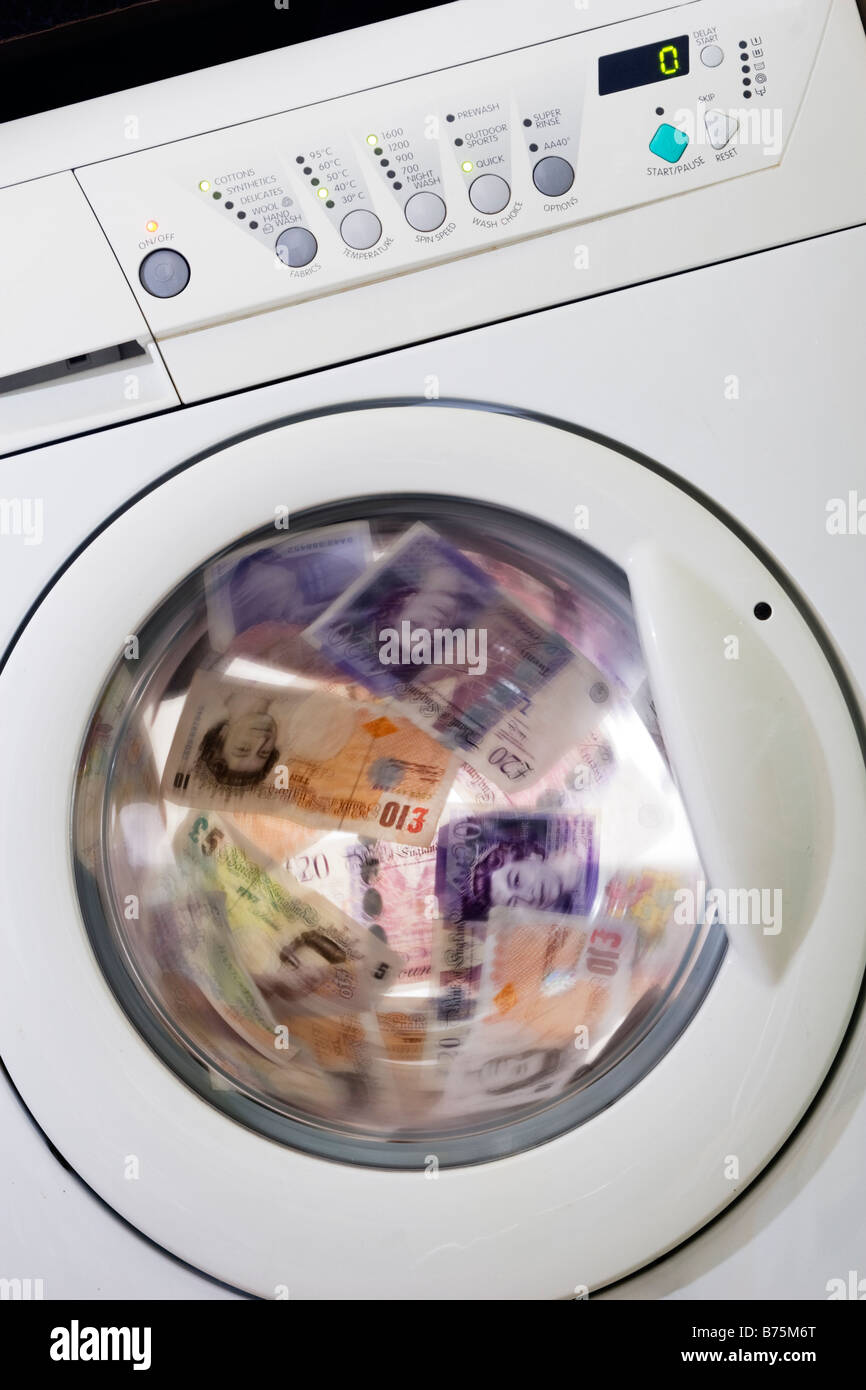 Energy costs, Money Laundering, Banknotes in washing machine Stock