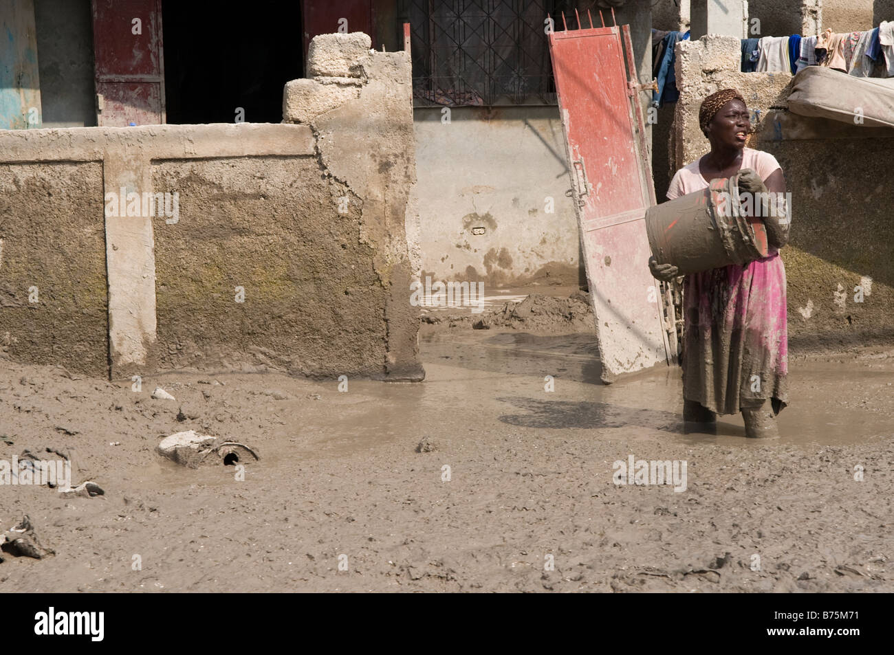 Flooded Gonaives after three hurricanes struck Haiti in August 2008. Stock Photo