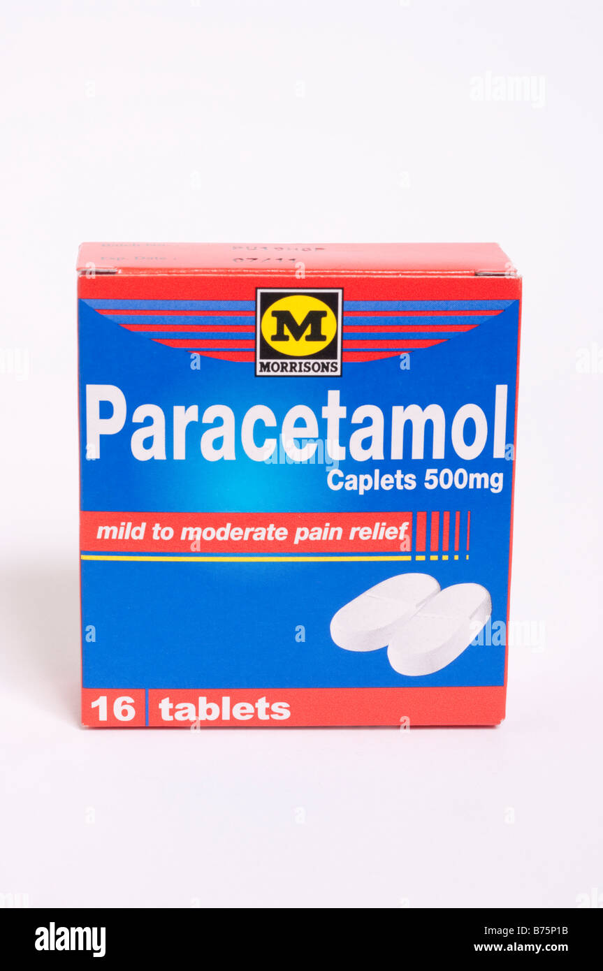 Packet of paracetamol caplets for curing a headache Stock Photo