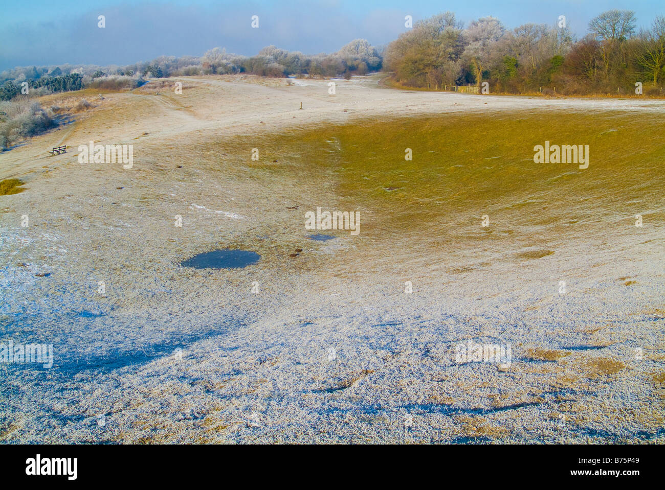 Reigate Hill, The Inglis Memorial at Colley Hill and in the winter during a heavy frost. Surrey Hills, England. Stock Photo