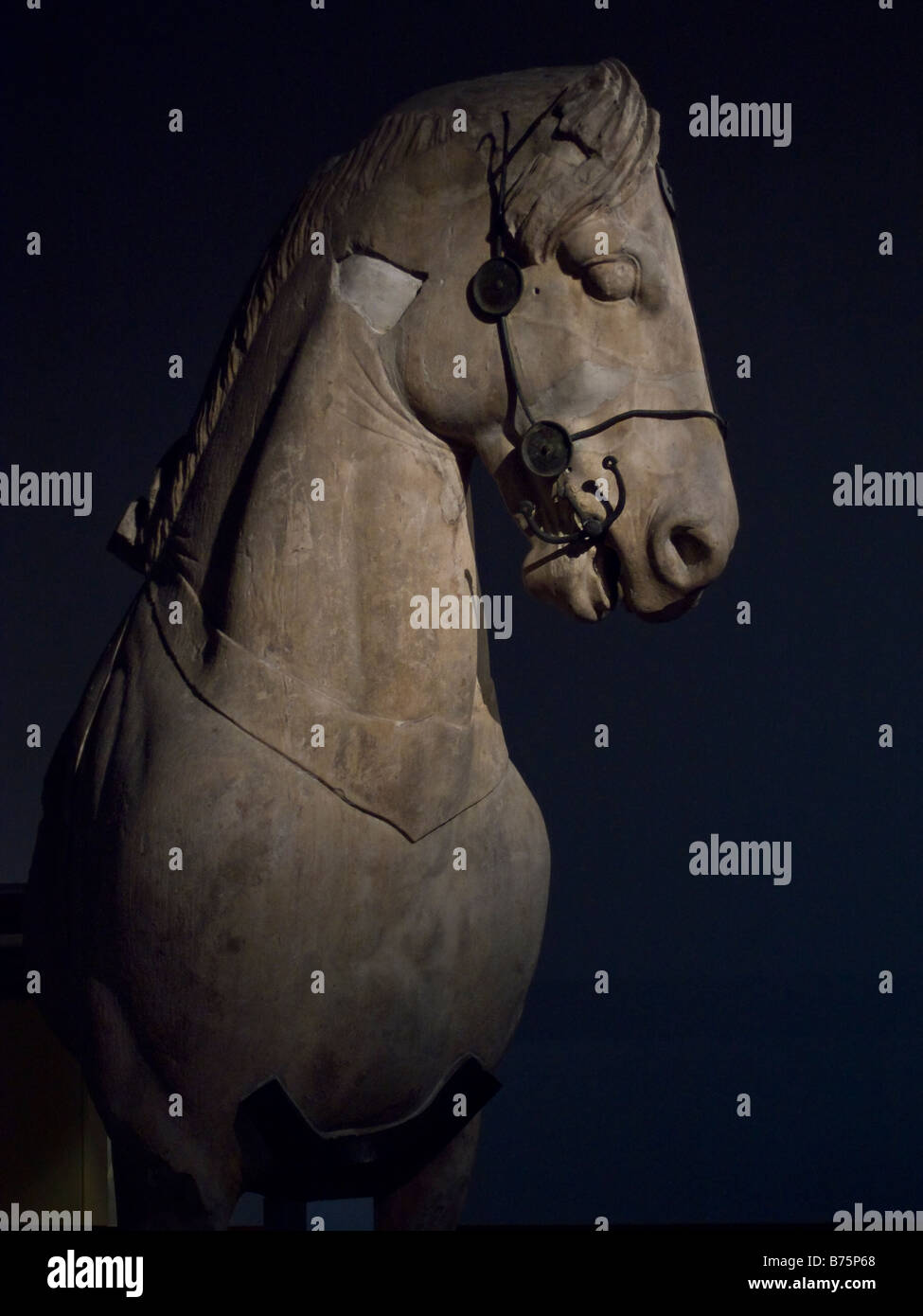 Fragments of colossal horses from the quadriga of the Mausoleum at Halikarnassos considered to be one of the Seven Wonders of the Ancient World Stock Photo