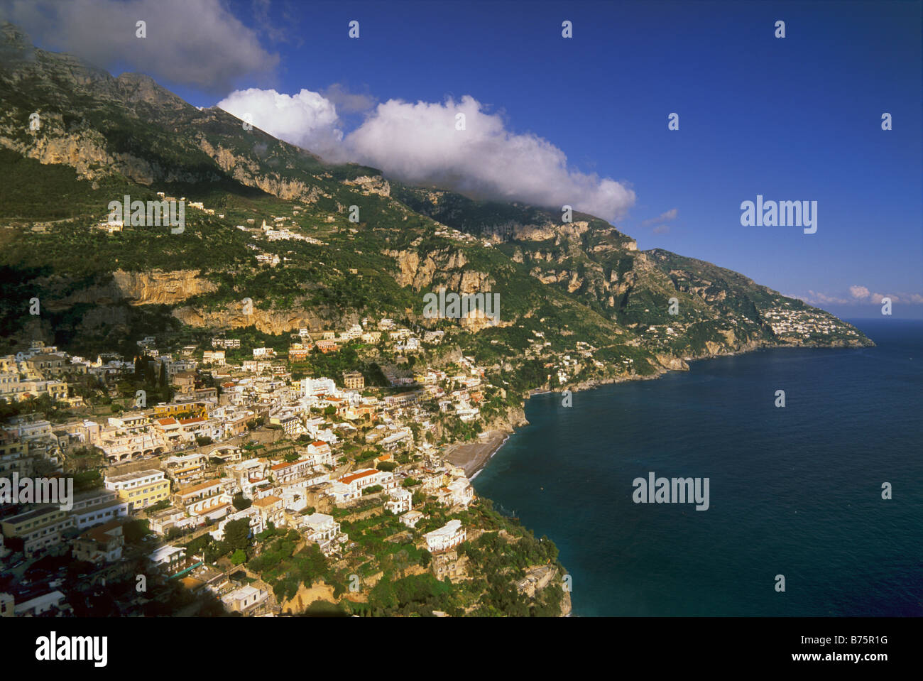 View of Positano from Positano Belvedere at Amalfi Coast Campania region Italy Stock Photo