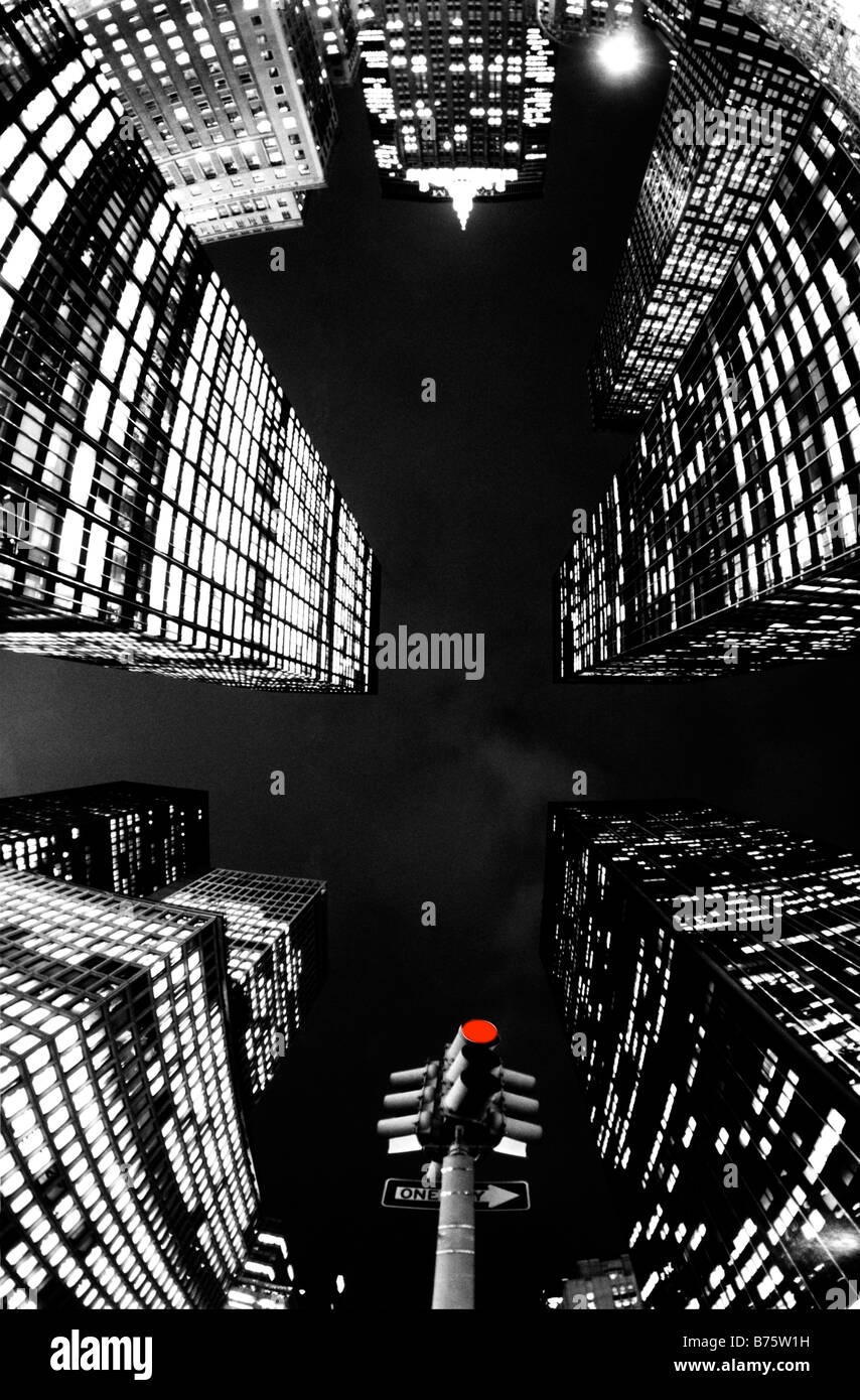 Fisheye view of skyscrapers on Park Avenue at night Stock Photo Alamy