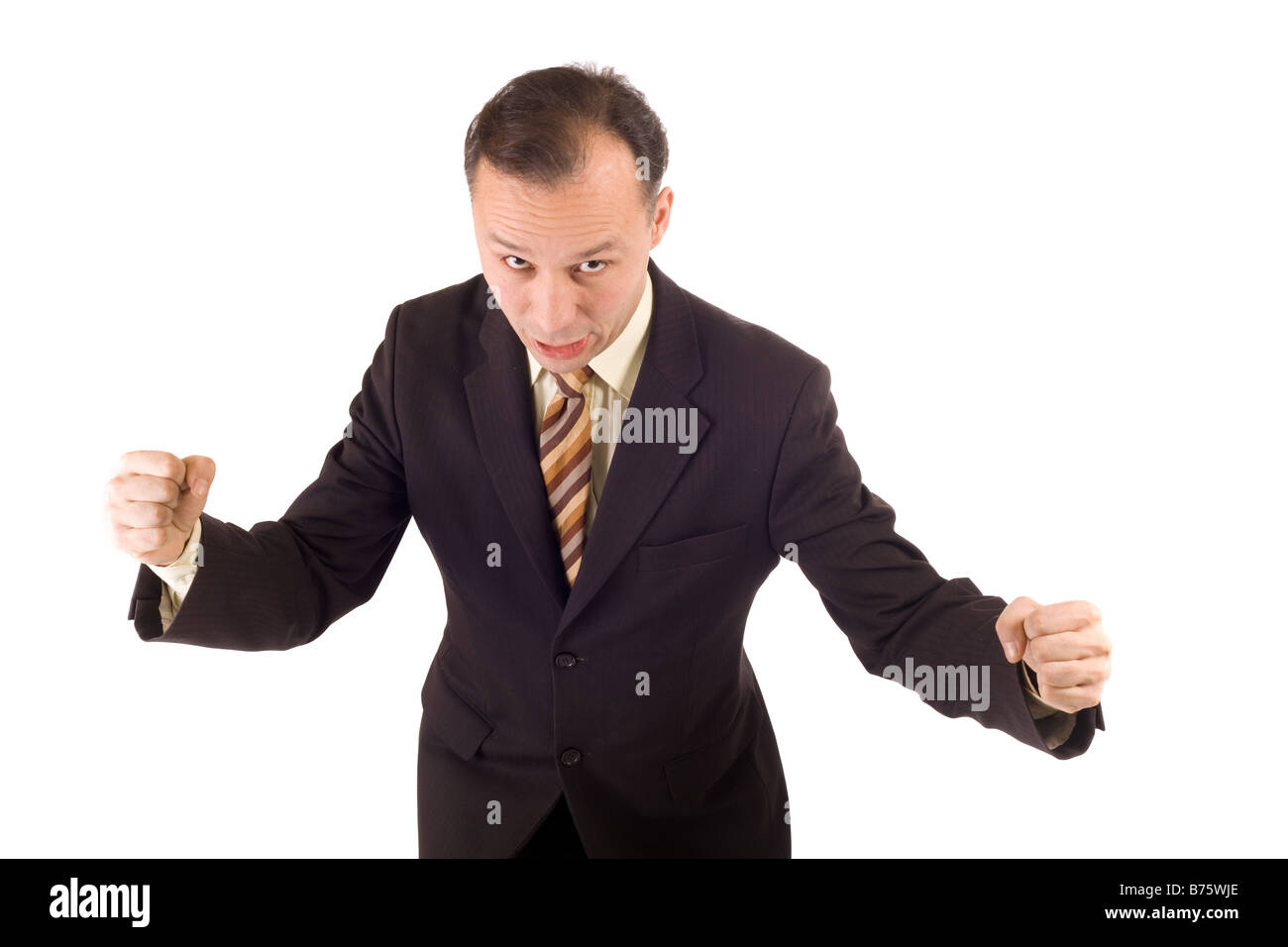 dynamic businessman raising fist on white background Stock Photo - Alamy