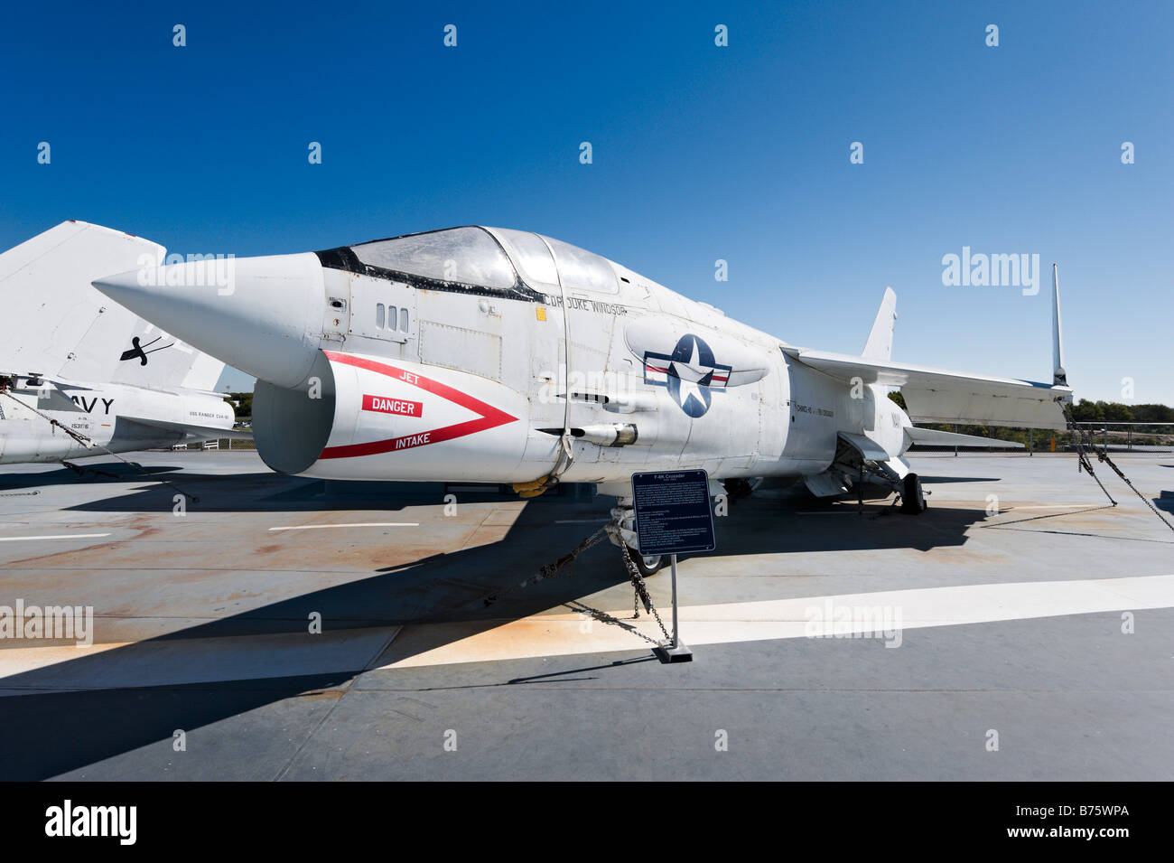 F-8K Crusader fighter aircraft on deck of USS Yorktown aircraft carrier, Patriots Point Naval Museum, Charleston, South Carolina Stock Photo