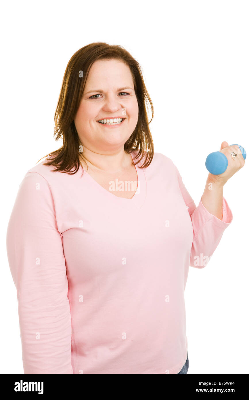 Beautiful plus sized model working out with free weights Isolated on white Stock Photo Alamy