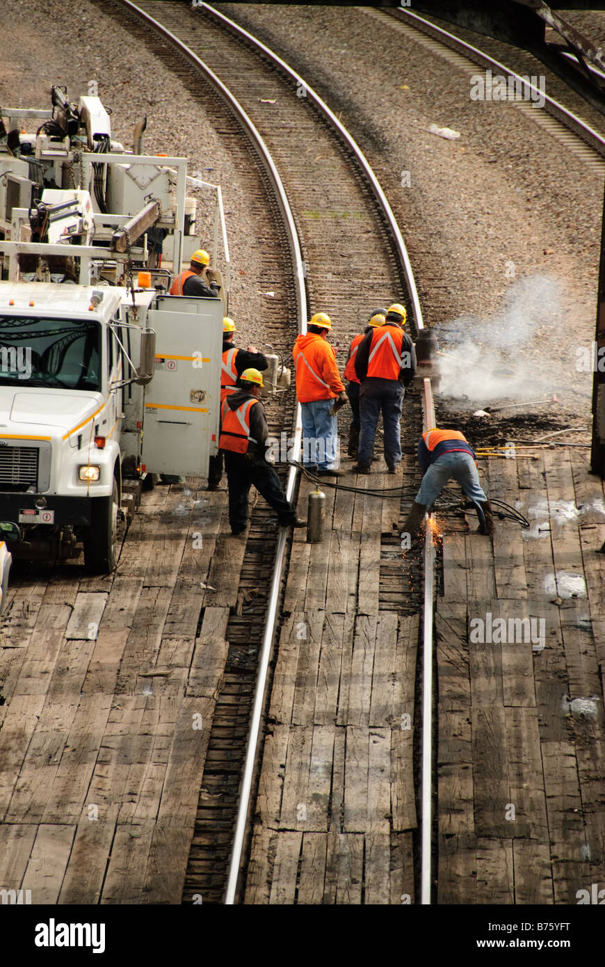 Railway crew working Stock Photo Alamy