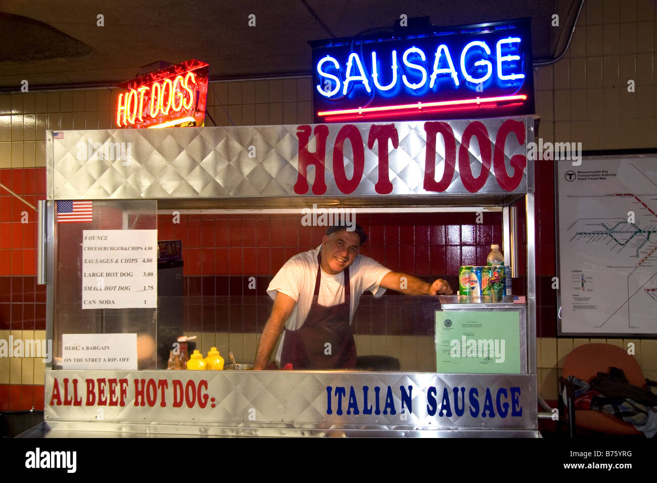 Hot dog vendor at the MBTA station in Cambridge Greater Boston Massachusetts USA Stock Photo