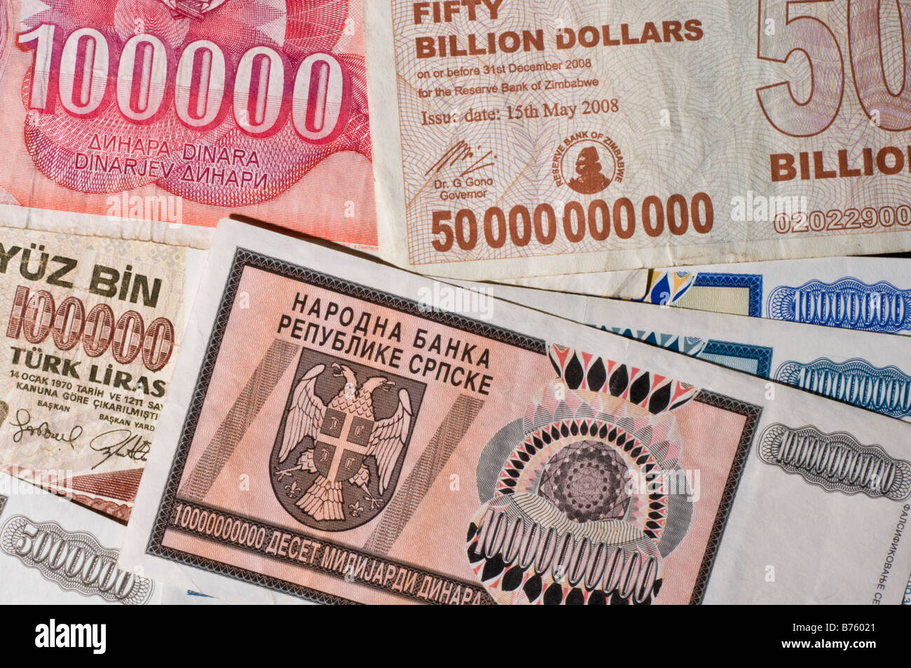 Large denomination Hyperinflation Banknotes from Serbia, Turkey