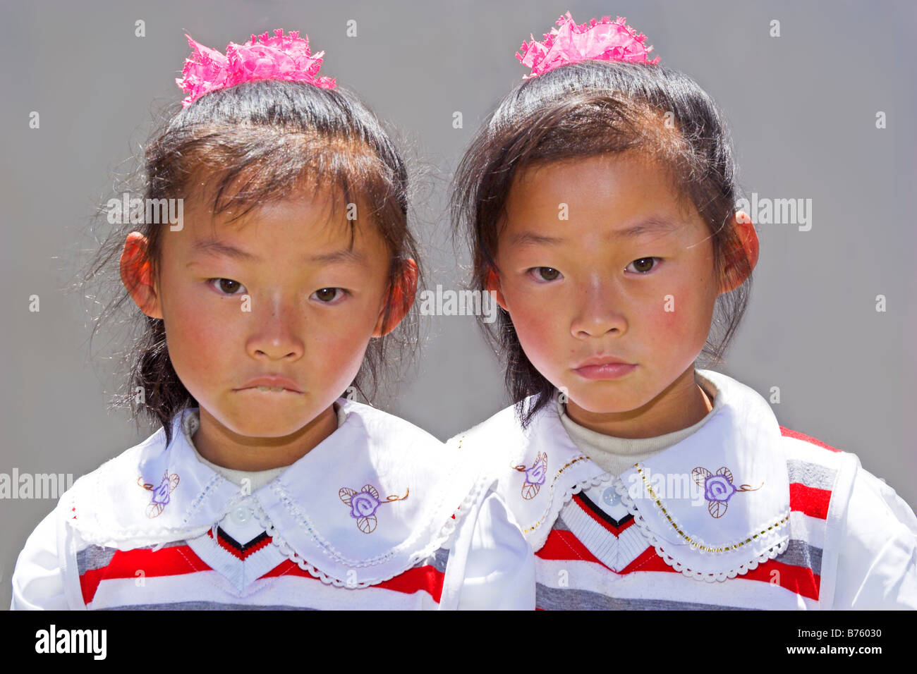 Tibetan twins at Lhoka Stock Photo