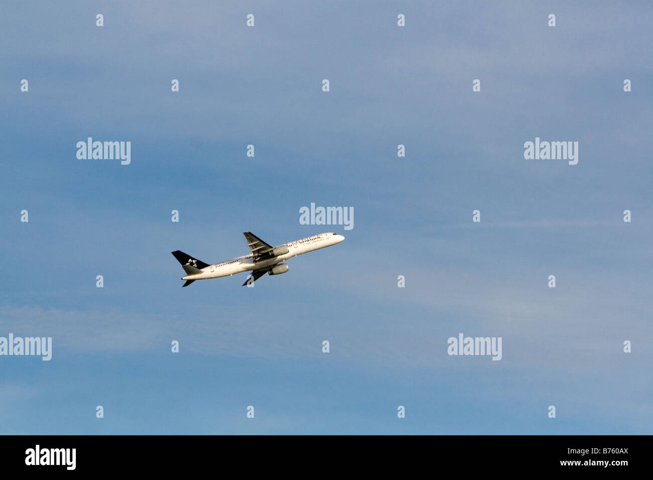 Star Alliance jet airliner taking off from Boston Logan airport