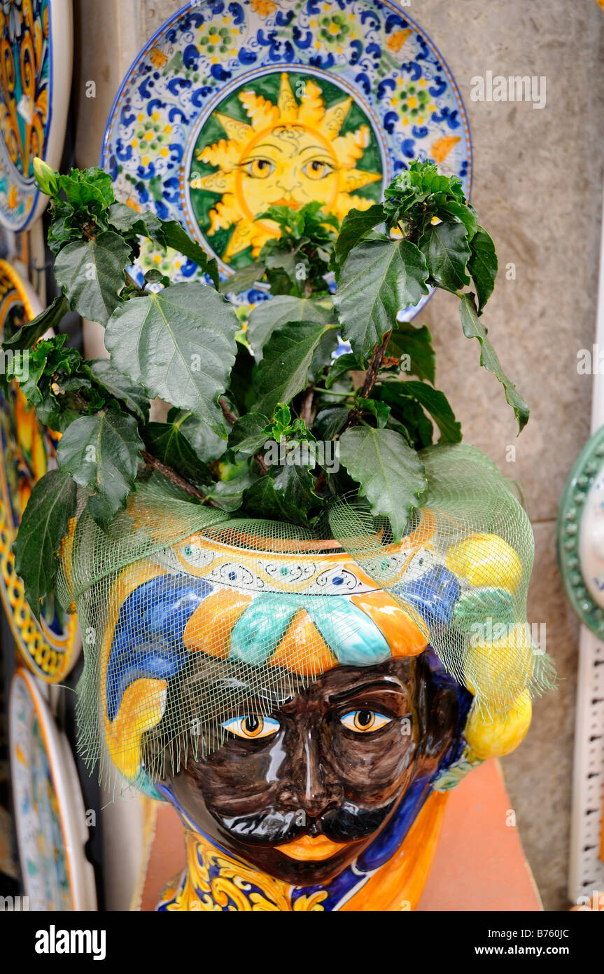 Pottery head planter in Taormina, Sicily, Italy Stock Photo Alamy