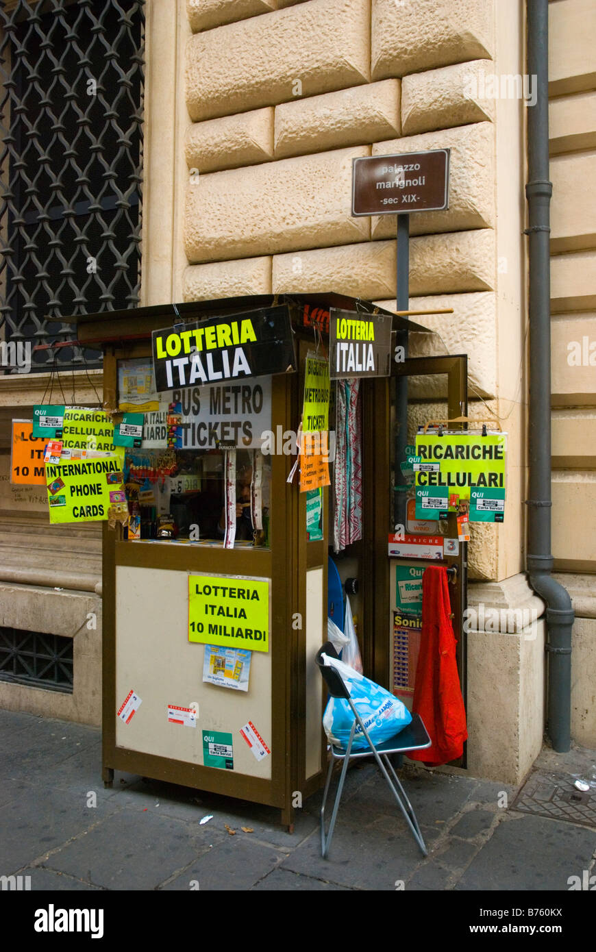 Kiosk selling lottery tickets and other things in centro storico Rome Italy Europe Stock Photo