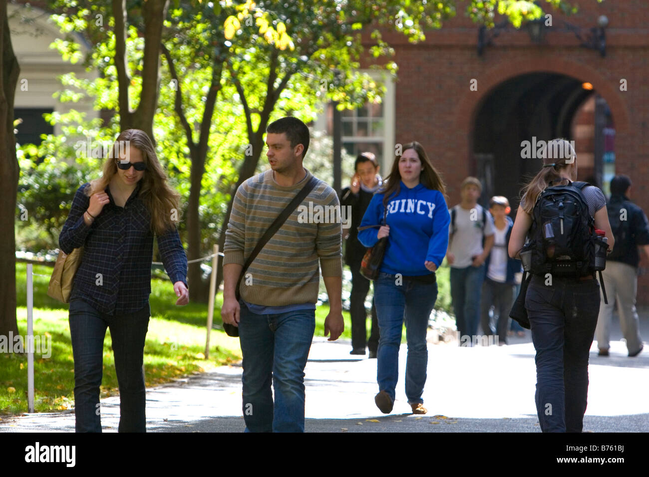 Students in Harvard Yard at Harvard University in Cambridge Greater Boston Massachusetts USA Stock Photo