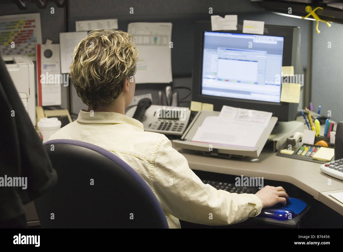 Male customer service representative working on a computer Stock Photo ...