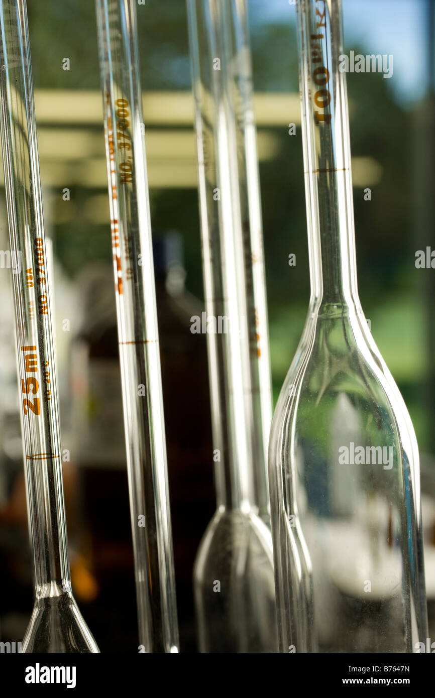 Glass beakers in laboratory, closeup Stock Photo Alamy