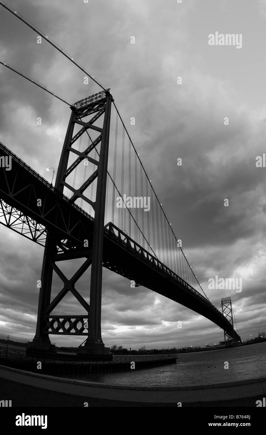 The Ambassador Bridge between Windsor, Canada and Detroit, USA. Stock Photo