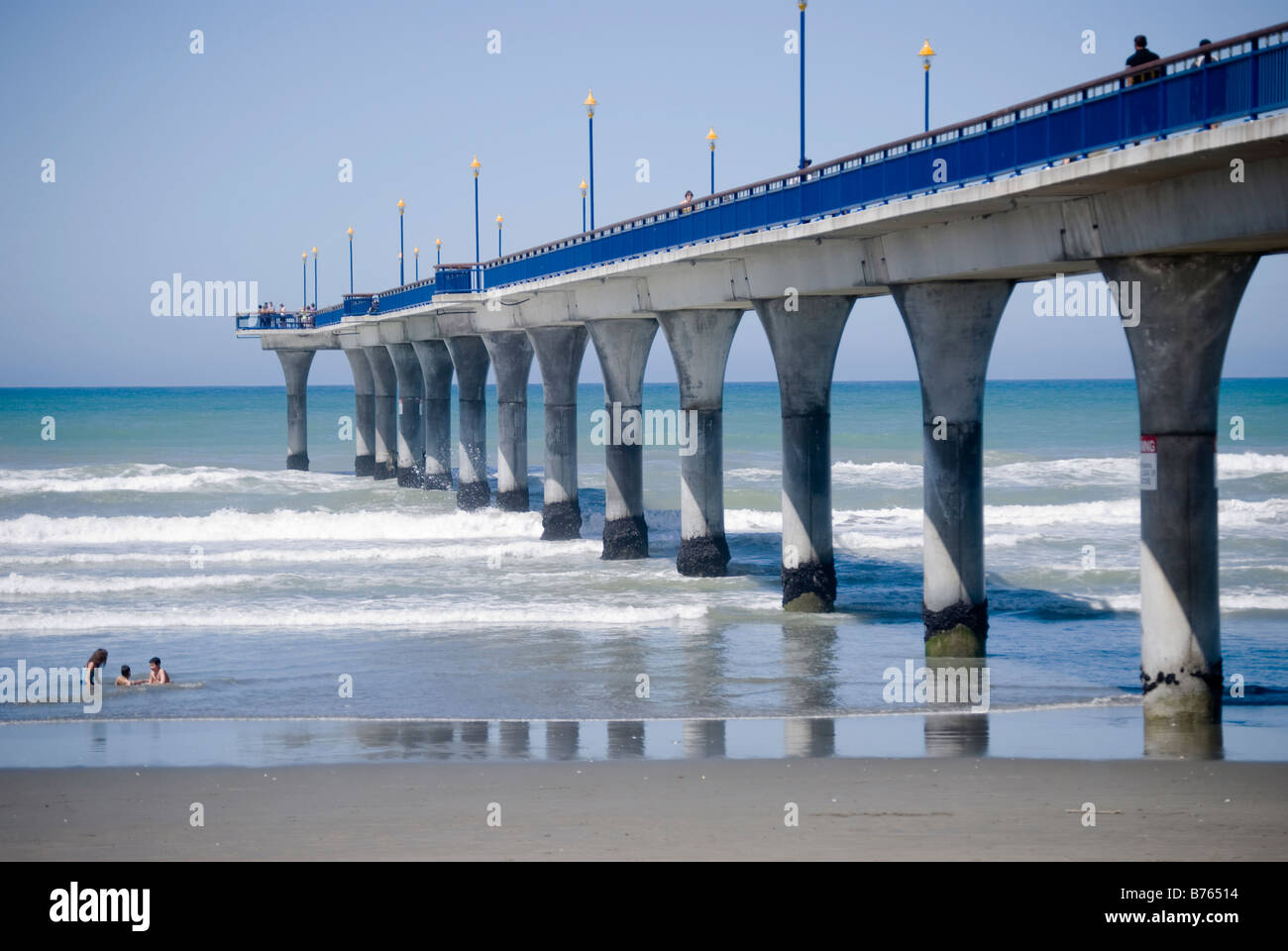 New Brighton beach and pier, New Brighton, Christchurch, Canterbury, New Zealand Stock Photo