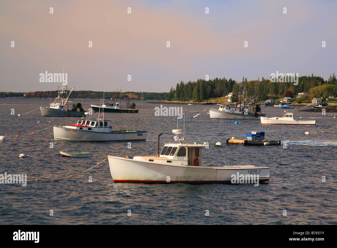 Harbor at Sunset, Port Clyde, Maine, USA Stock Photo