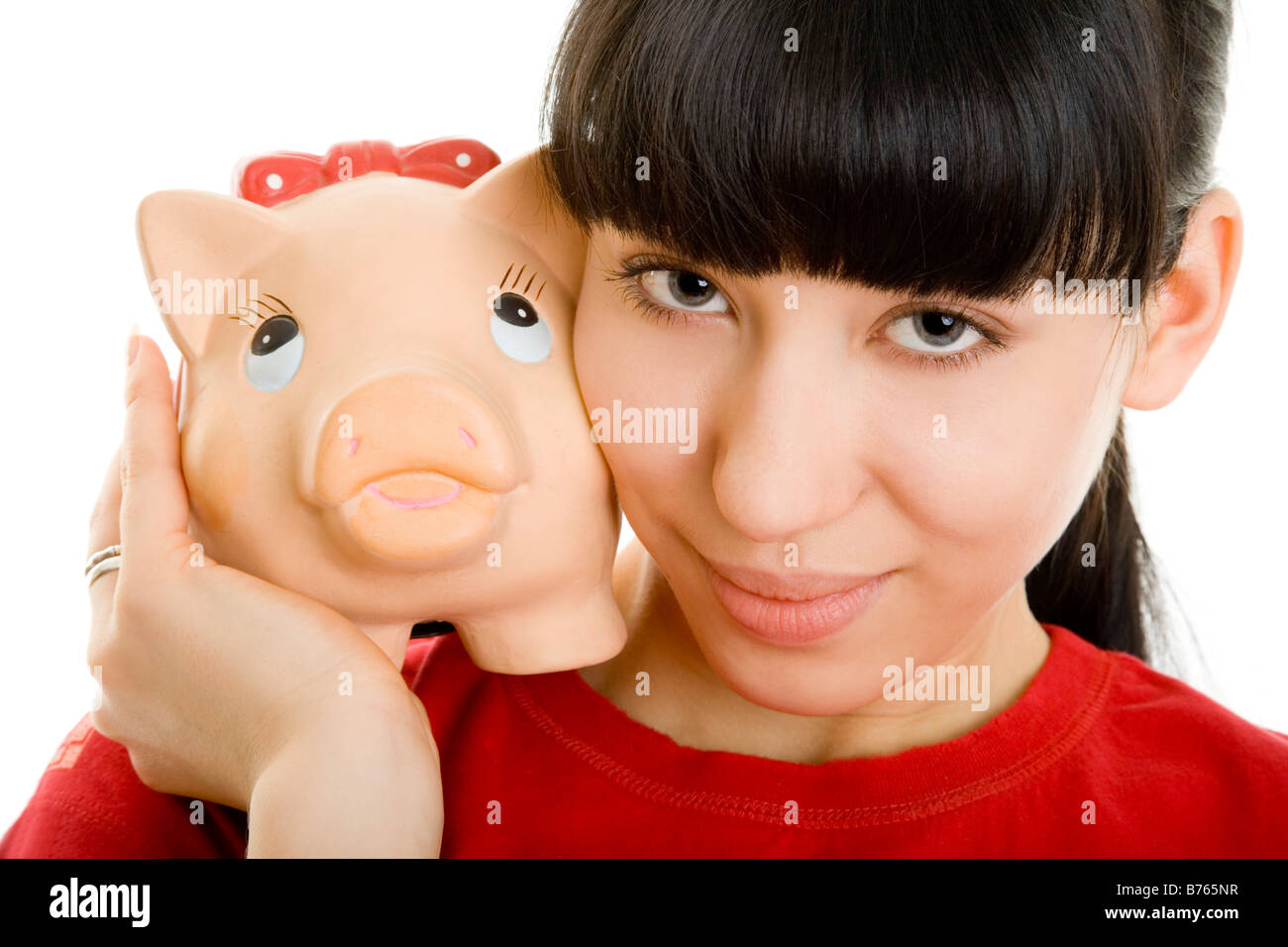 girl with piggybank Stock Photo