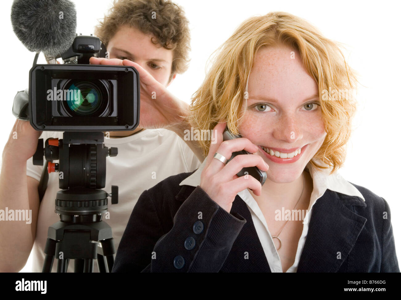 woman and cameraman Stock Photo