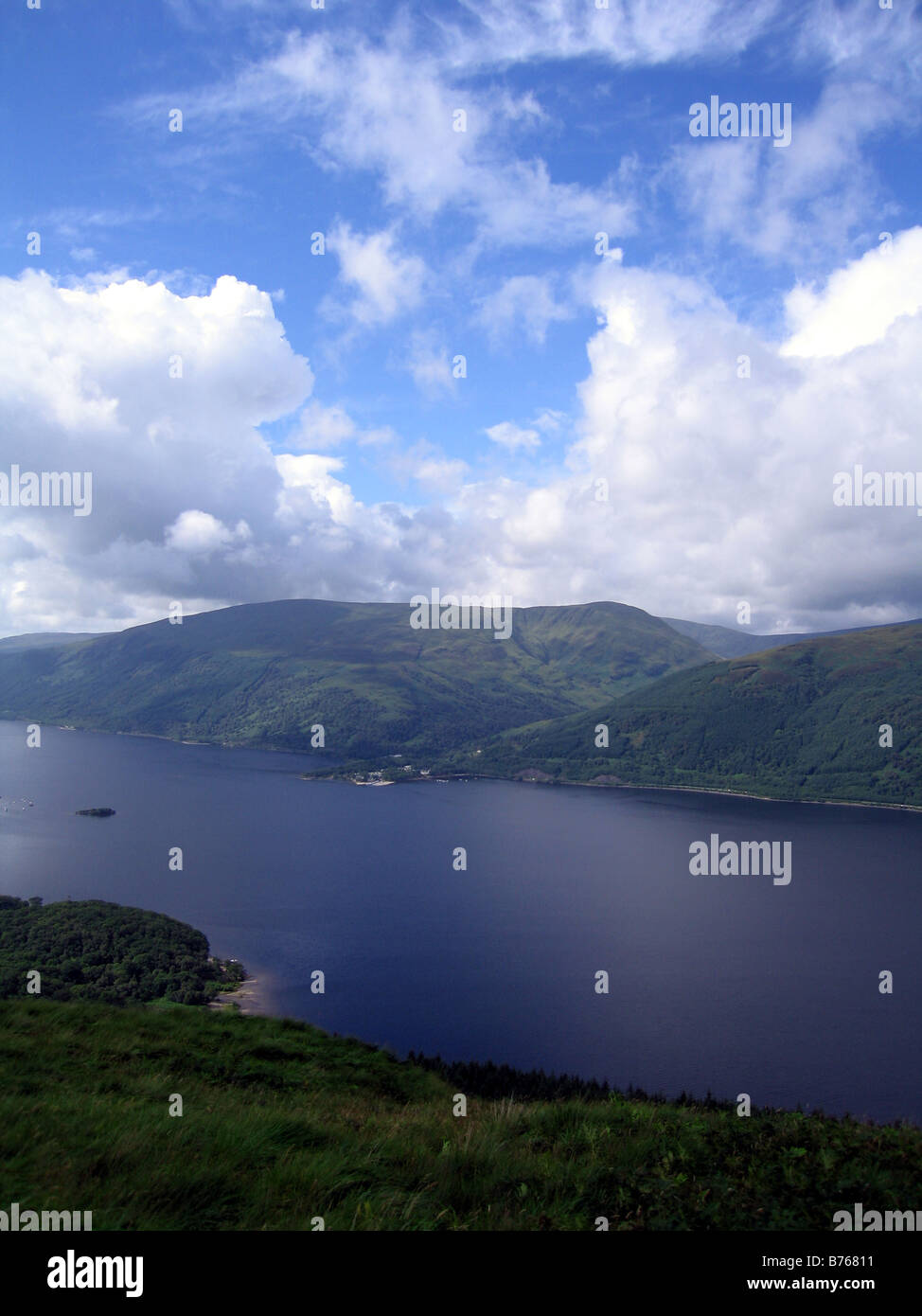 View from Ben Lomond of Loch Lomond and the Surrounding Hills and Mountains in Scotland Stock Photo