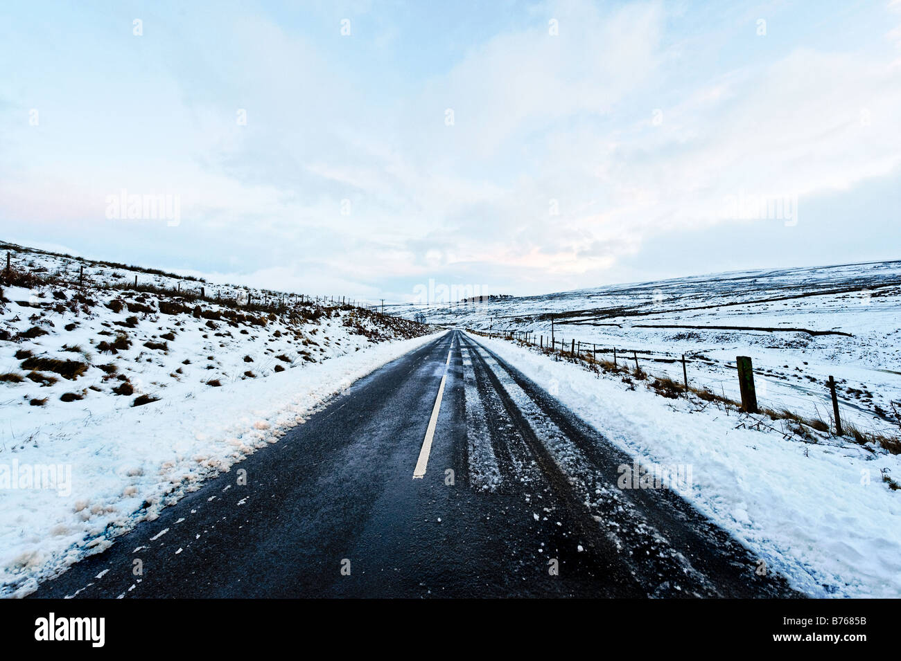 An empty road in Northern England during winter Stock Photo