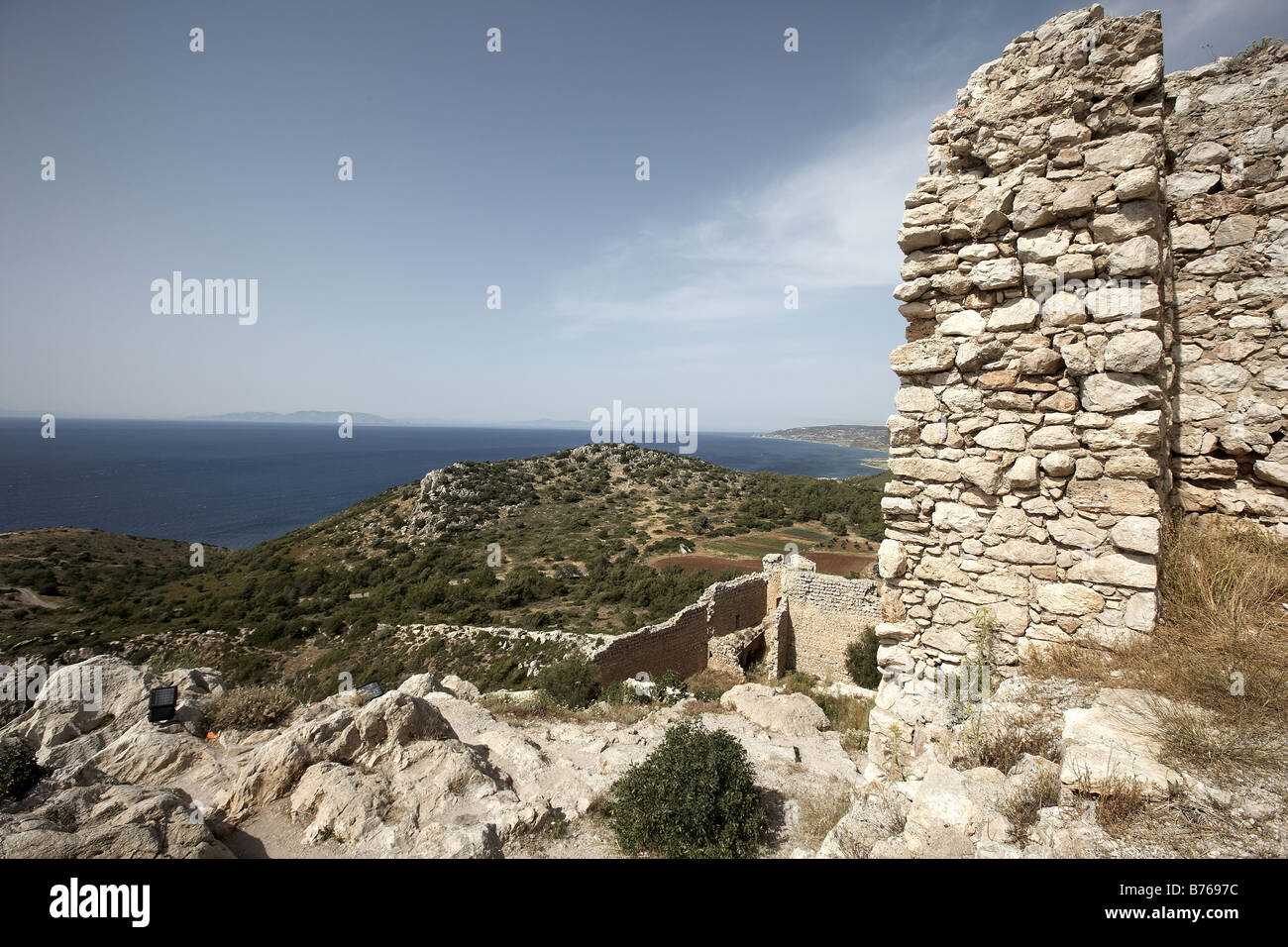 Views of the coast from the ruins of Kritinia Castle Rhodes Greece ...