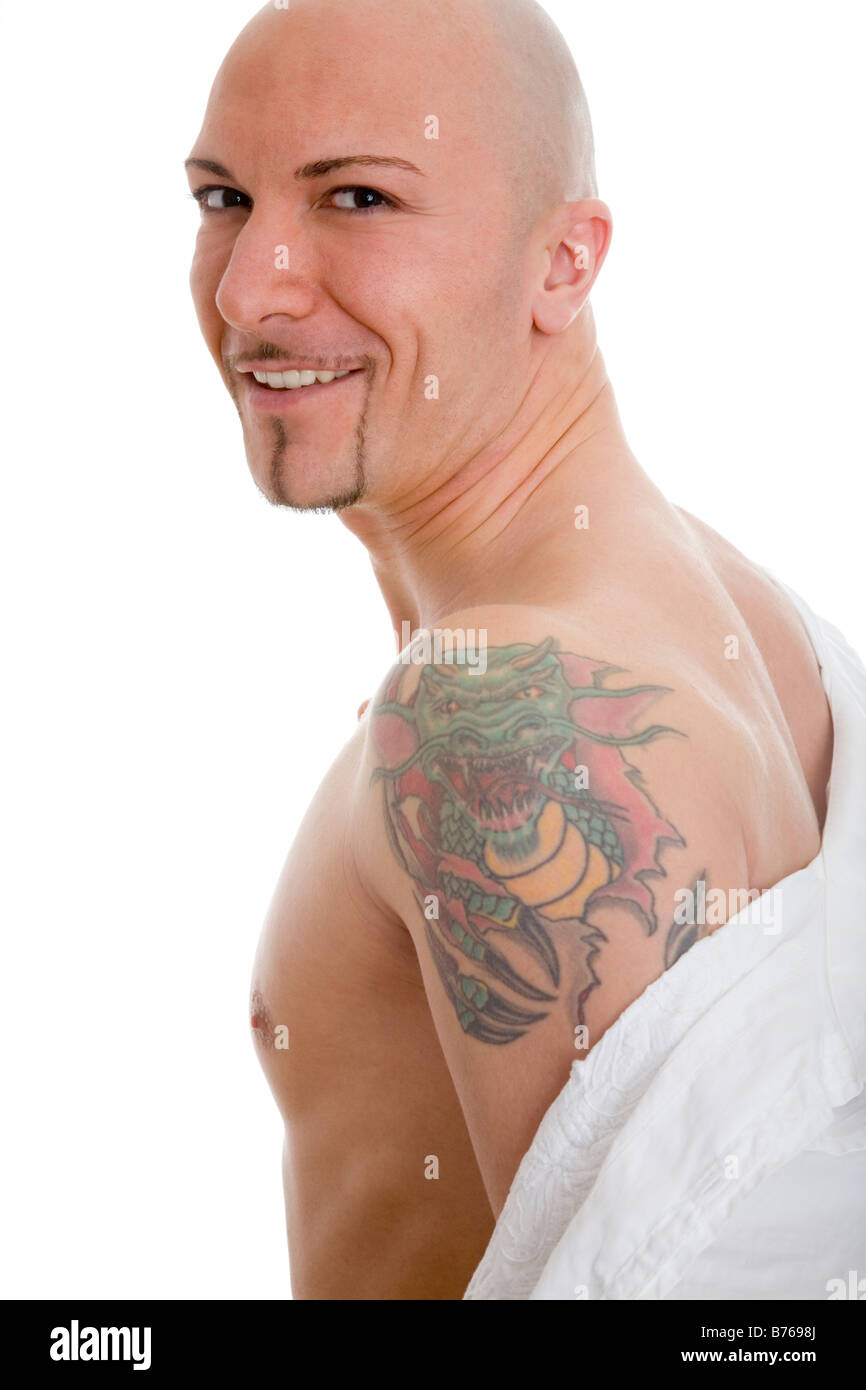 athletic man with tattoo Stock Photo