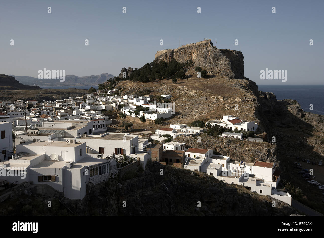 Lindos and the Acropolis Island of Rhodes Dodekanes Greece Stock Photo