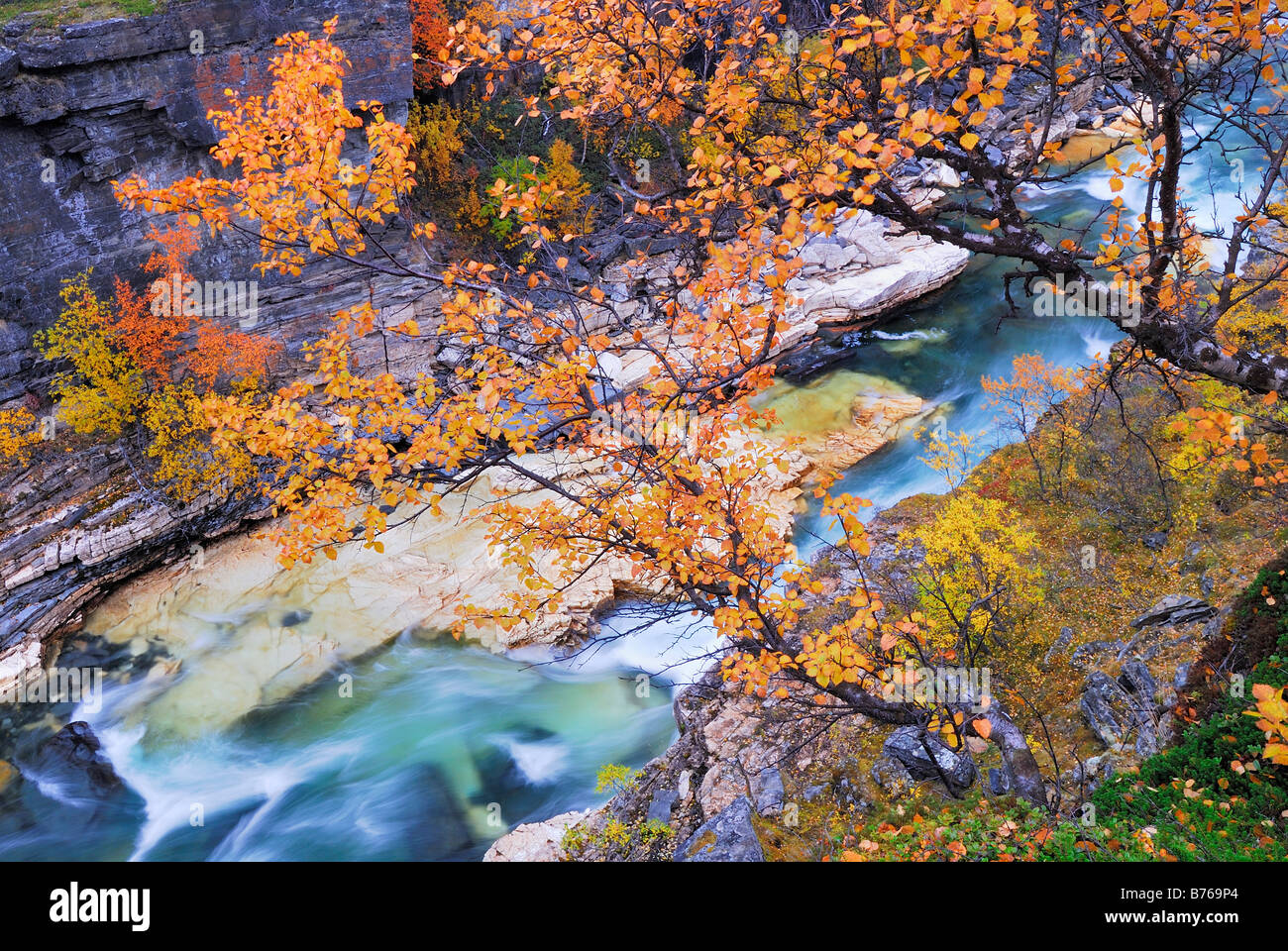 abisko jakka river njulla mountain abisko canyon landscape abisko national park norrbotten lapland sweden europe Stock Photo