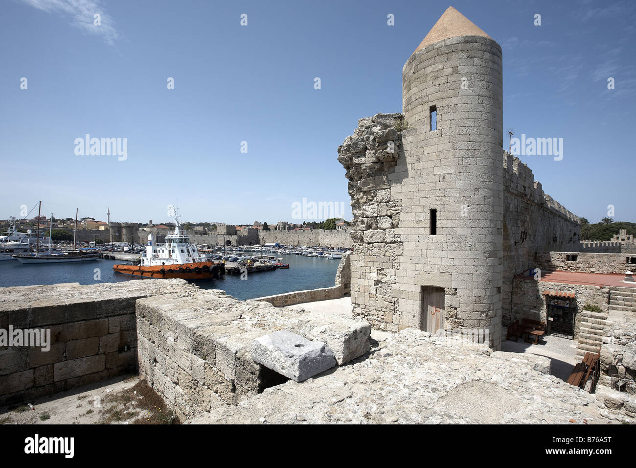 The old city walls of Rodos Island of Rhodes Greece Stock Photo