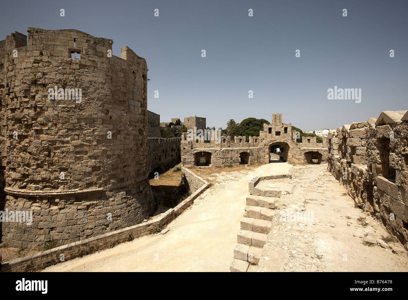 The old city walls of Rodos Island of Rhodes Greece Stock Photo