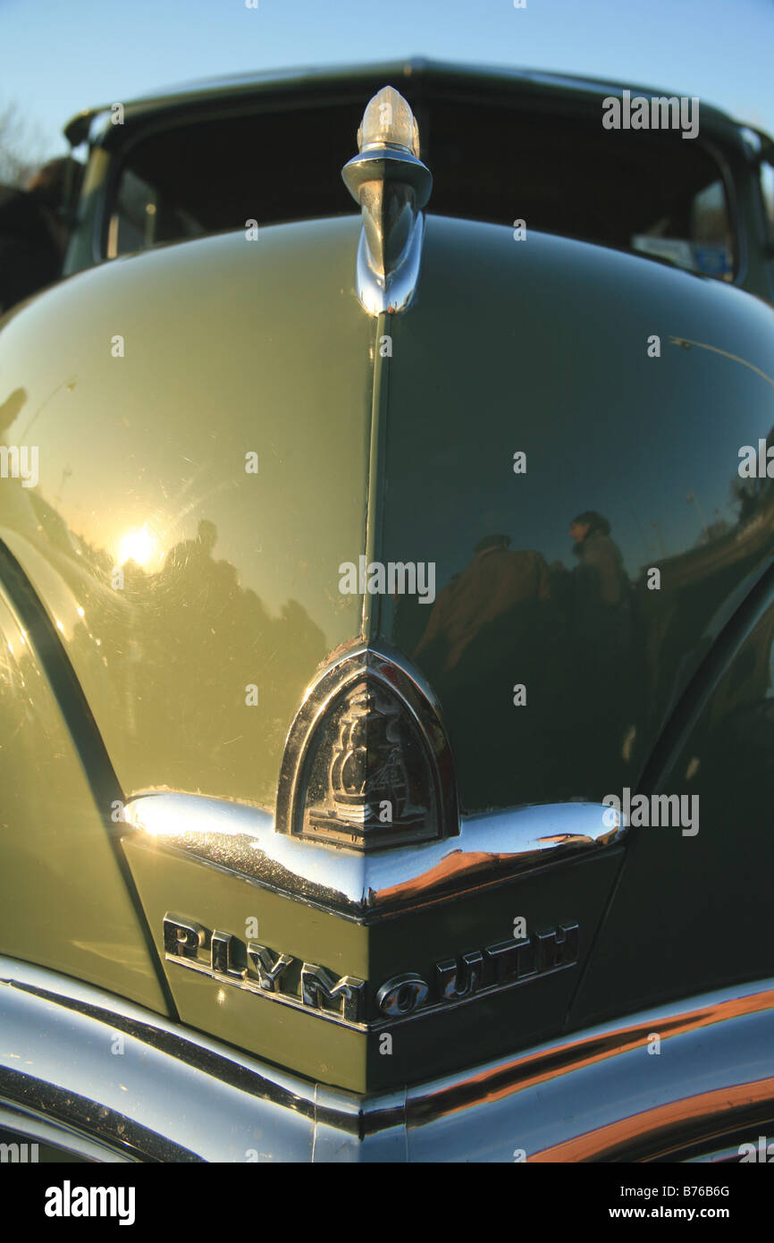 plymouth car logo on the front of the hood Stock Photo