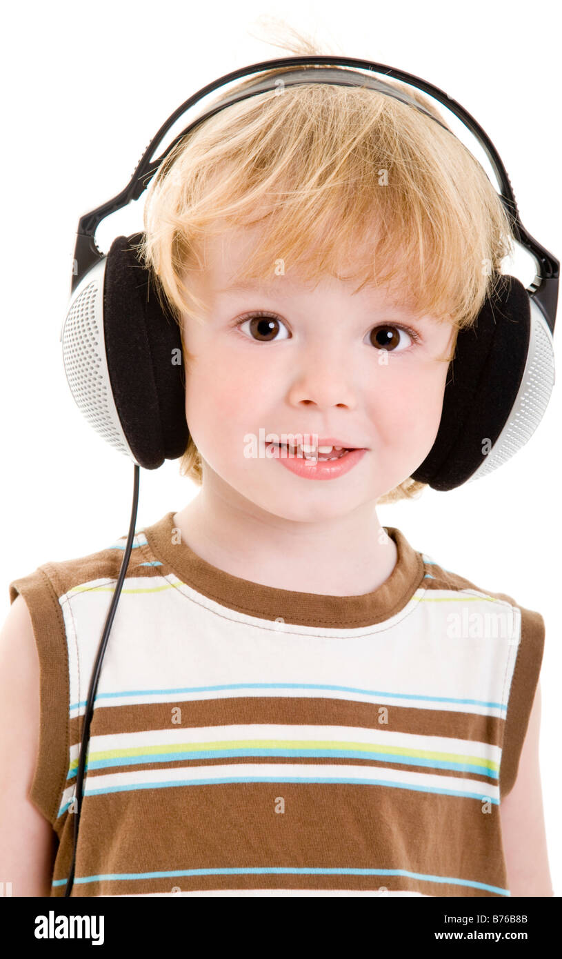 child boy three years old listen music Stock Photo Alamy