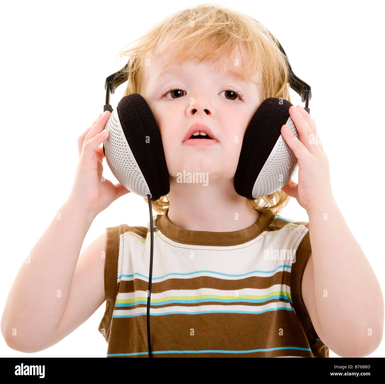 child boy three years old listen music Stock Photo Alamy