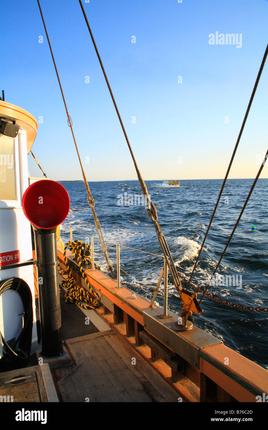 Lobster Boat seen from The Monhegan Ferry, Port Clyde, Maine, USA Stock Photo