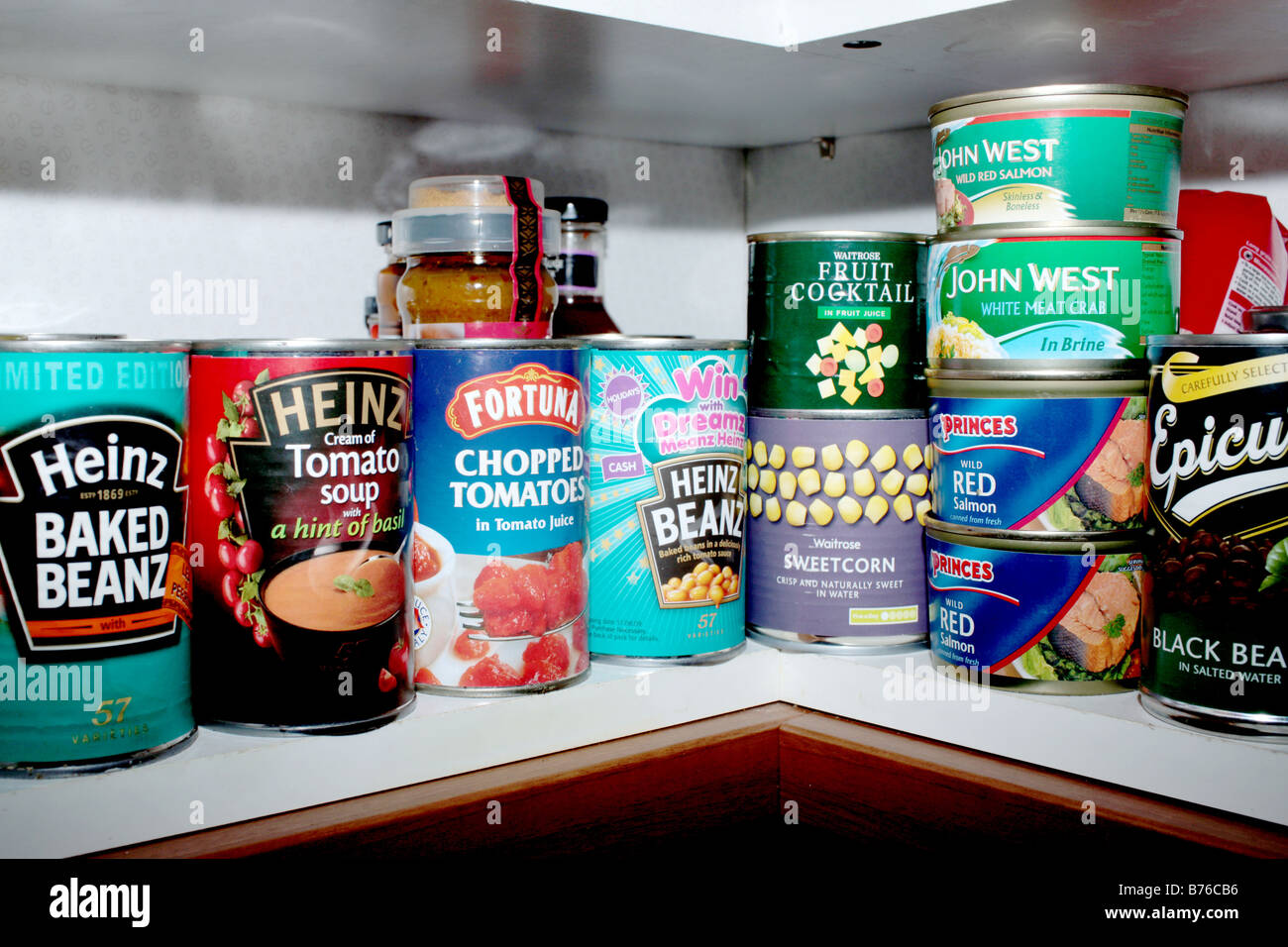 Cupboard of Tinned Food Stock Photo Alamy