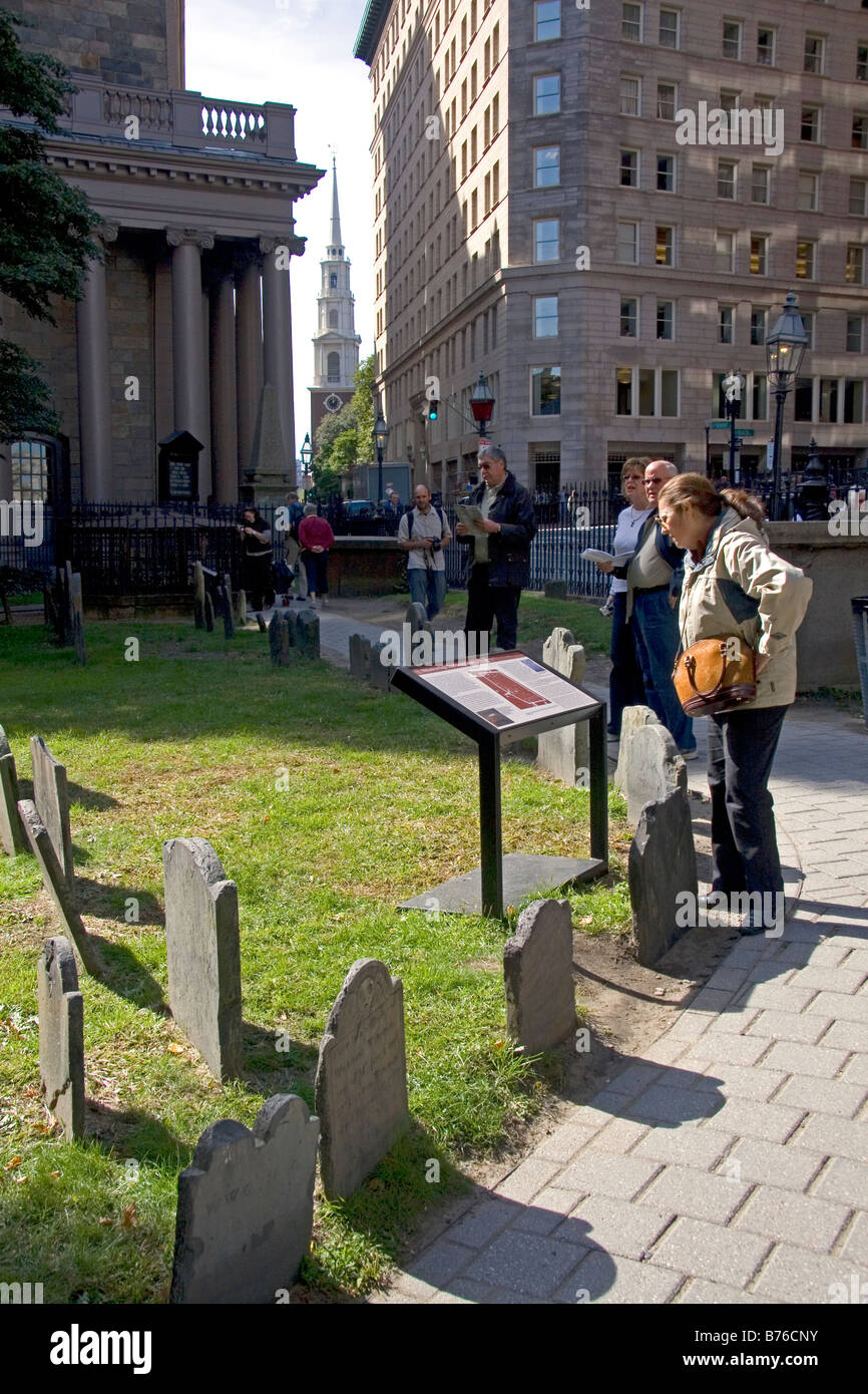 Kings Chapel Burying Ground is a historic cemetery at Kings Chapel on Tremont Street in Boston Massachusetts USA Stock Photo